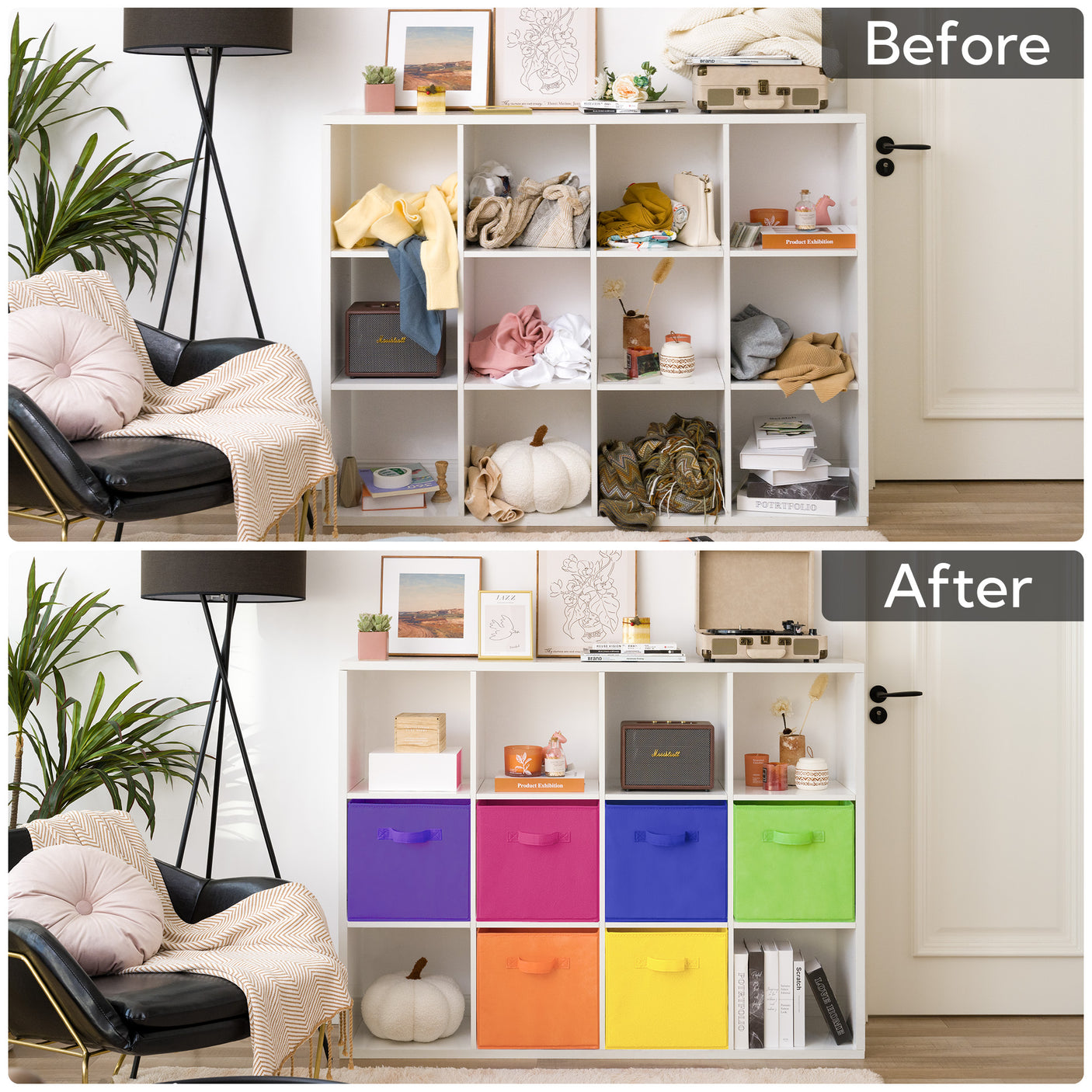 13 Inch Rainbow Colorful Cube Storage Bins, 6-Pack