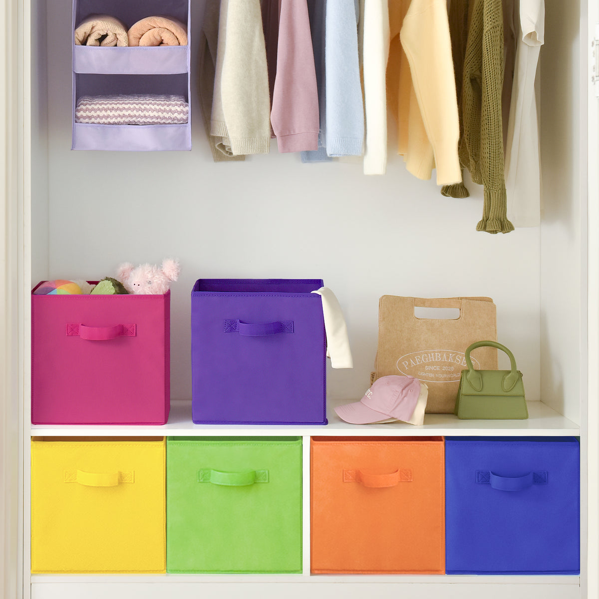 13 Inch Rainbow Colorful Cube Storage Bins, 6-Pack