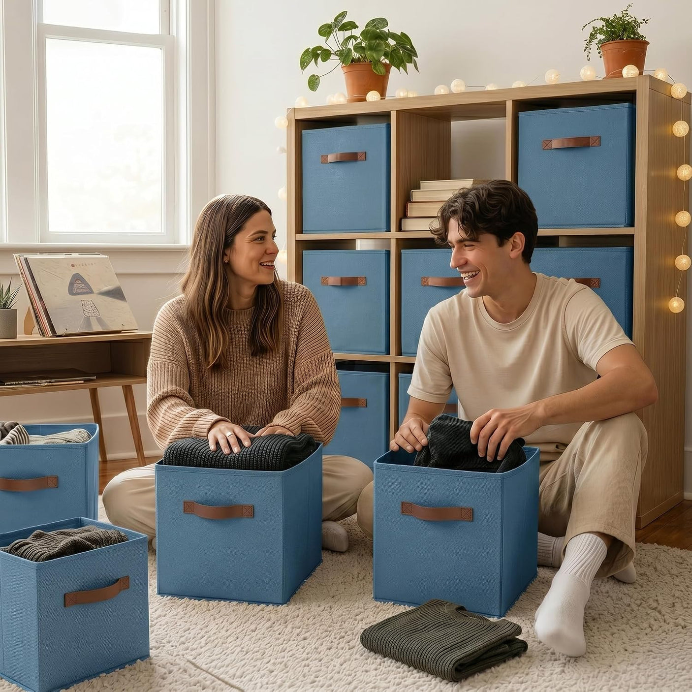 11 Inch Cube Storage Bins for Shelves, 6-Pack, Light Blue