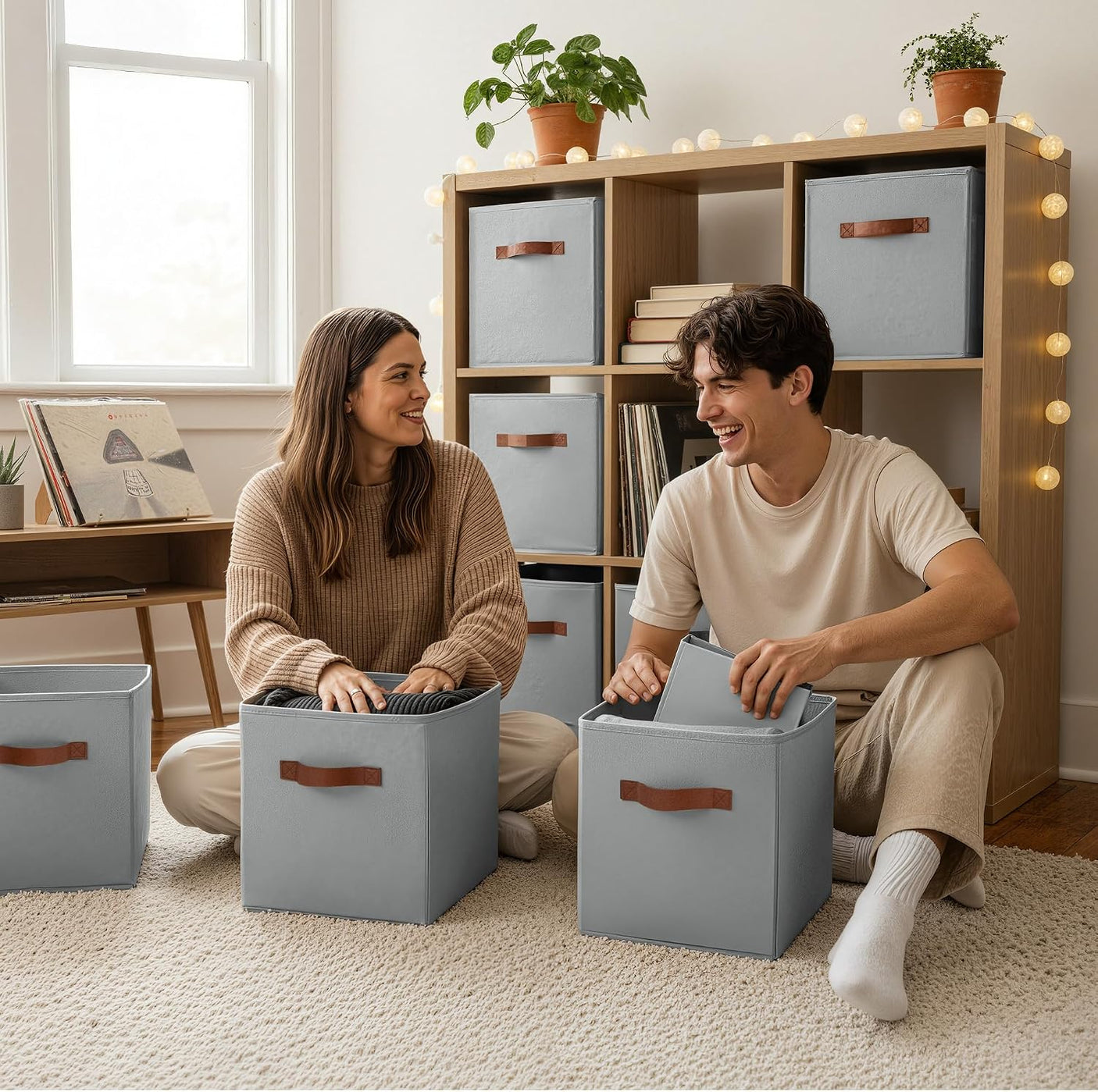 11 Inch Cube Storage Bins, Grey, 6-Pack