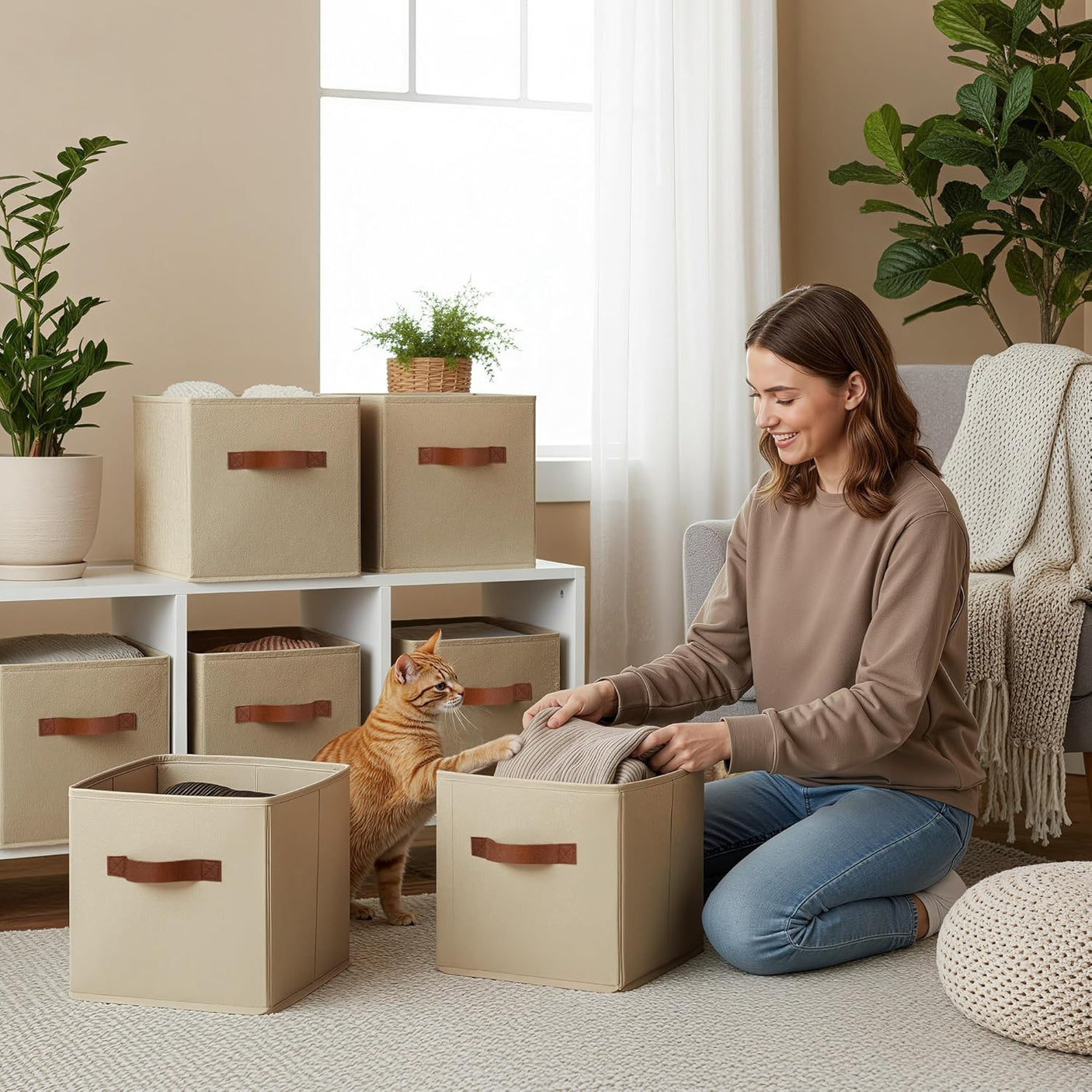 11 Inch Cube Organizers, Khaki, 6-Pack