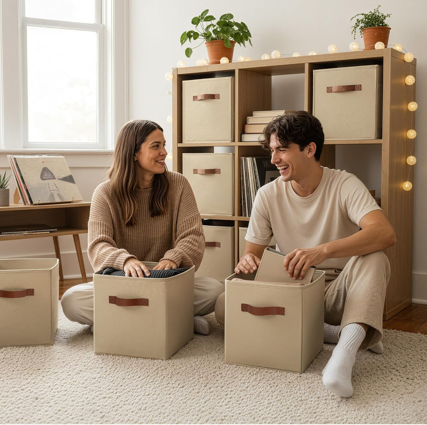 11 Inch Cube Organizers, Khaki, 6-Pack
