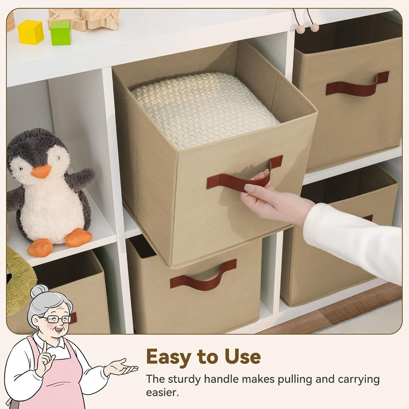 11 Inch Cube Organizers, Khaki, 6-Pack