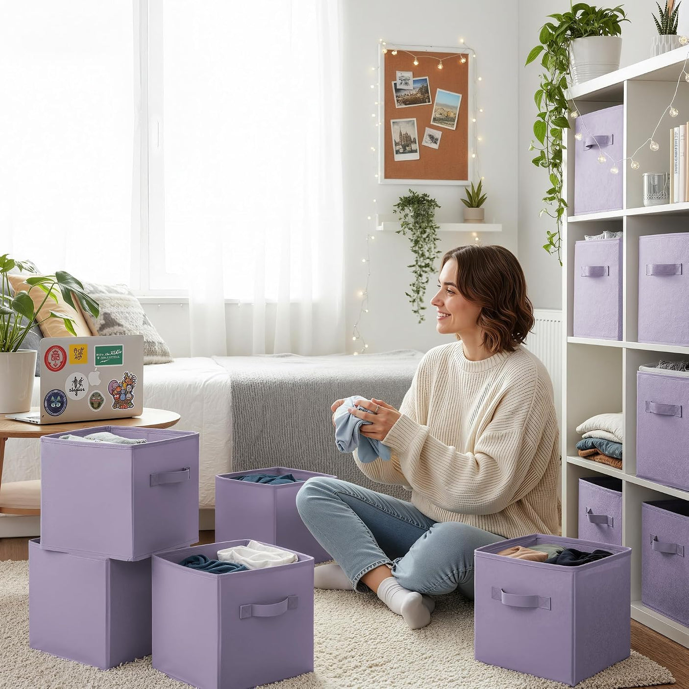 11 Inch Collapsible Cube Organizers, 6-Pack, Lavender Purple