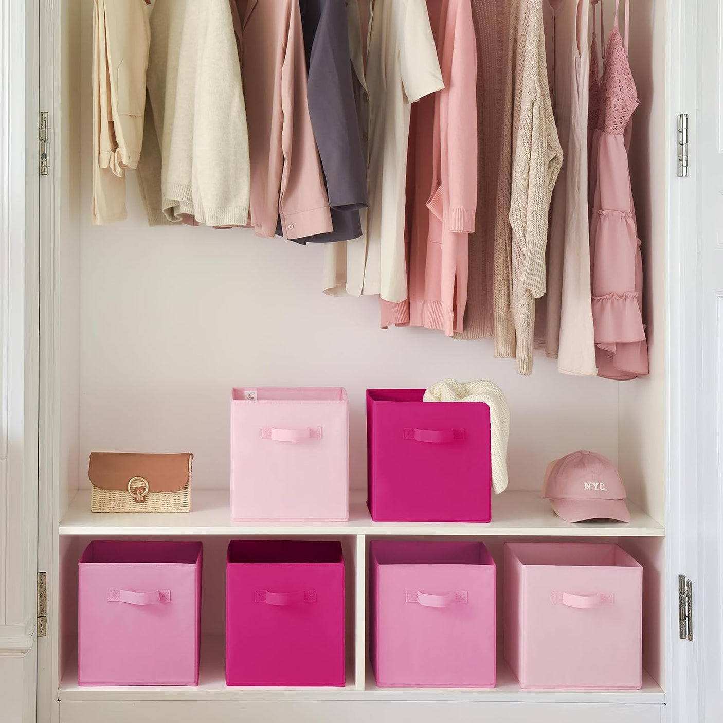 11 Inch Cube Storage Bins for Shelves, 6-Pack, Pink Gradient