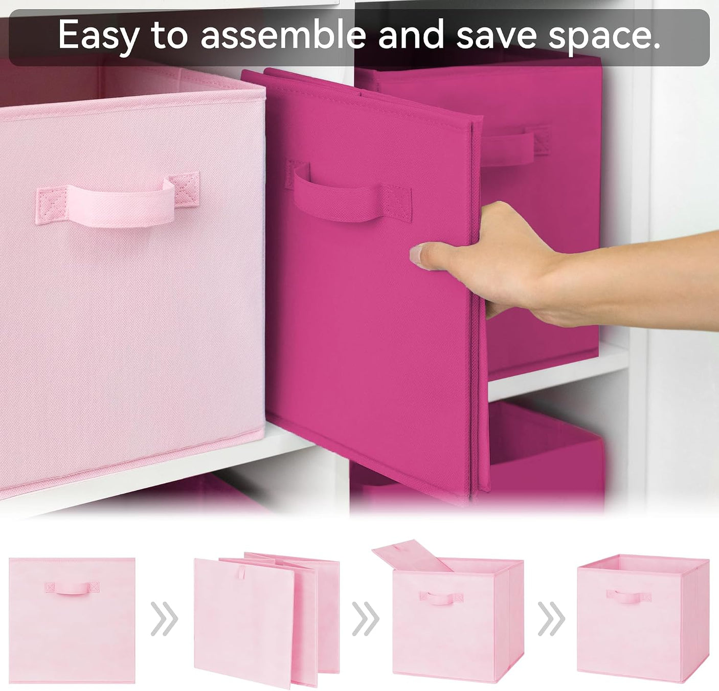 11 Inch Cube Storage Bins for Shelves, 6-Pack, Pink Gradient