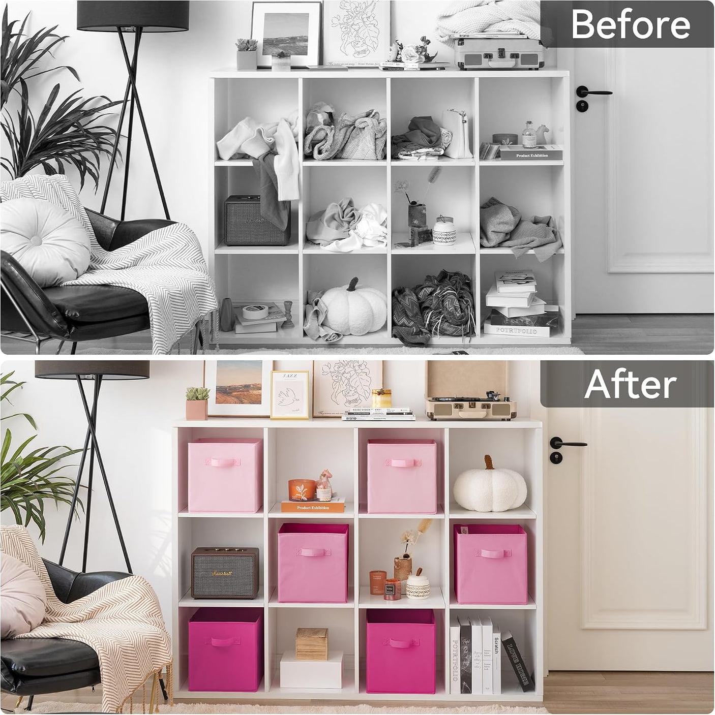 11 Inch Cube Storage Bins for Shelves, 6-Pack, Pink Gradient