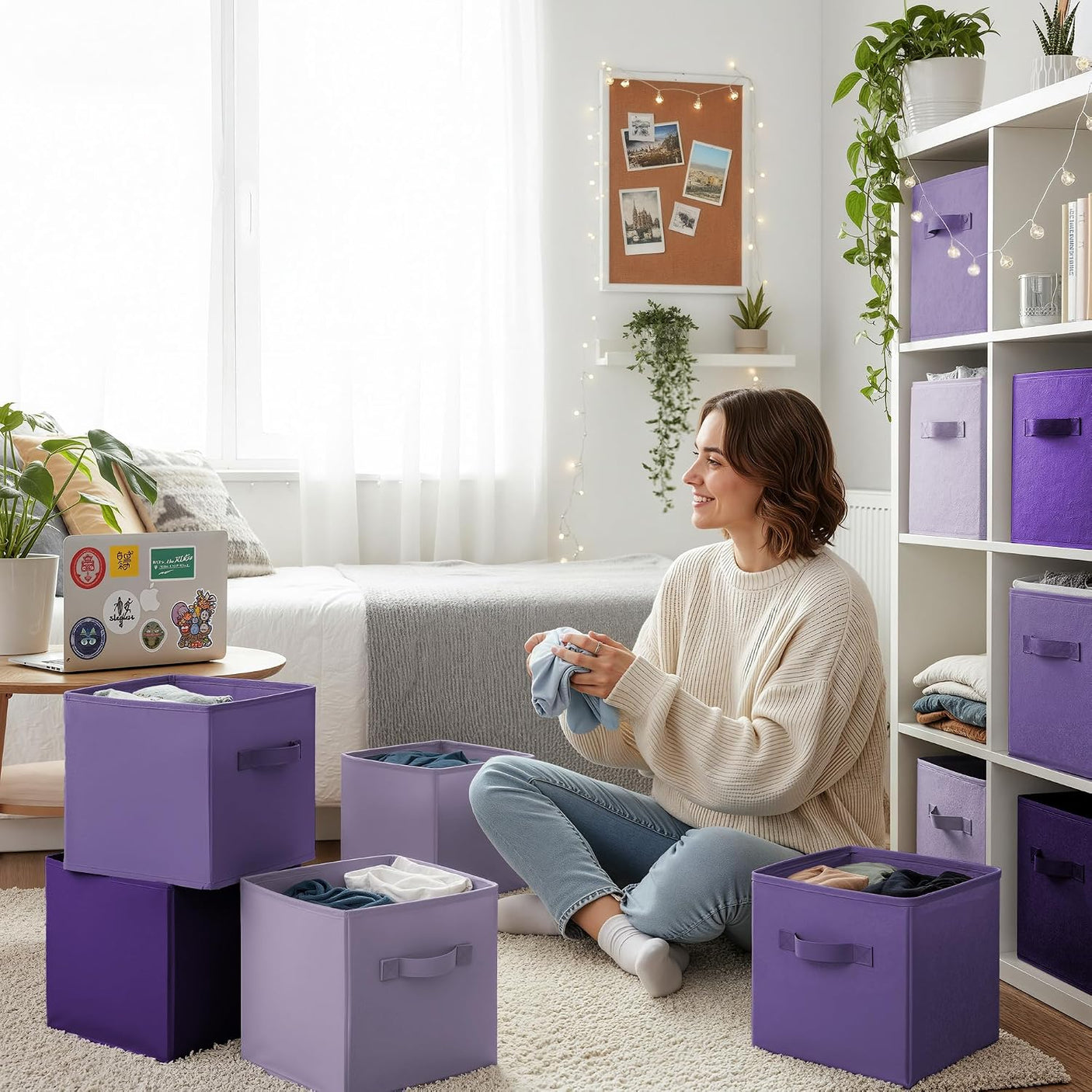 11 Inch Cube Storage Bins for Shelves, 6-Pack, Purple Gradient