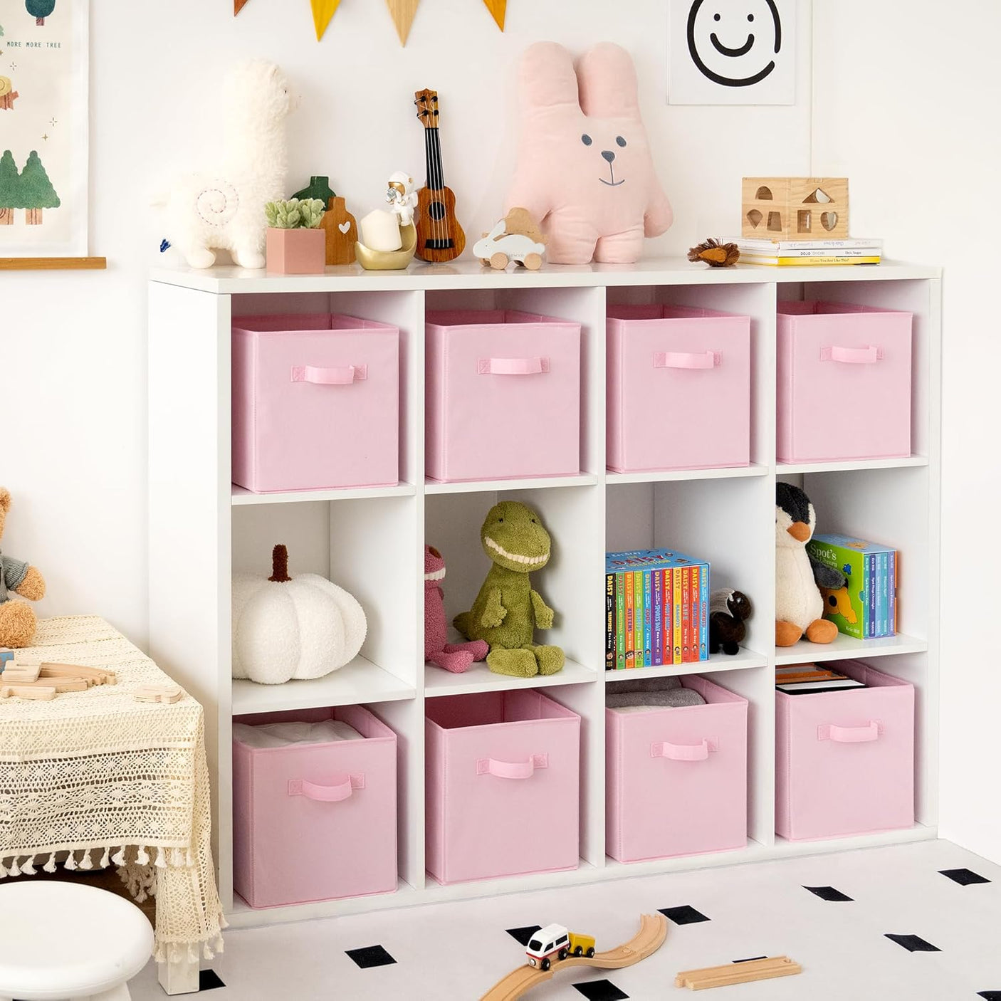11 Inch Cube Storage Bins for Shelves, Pink, 8-Pack