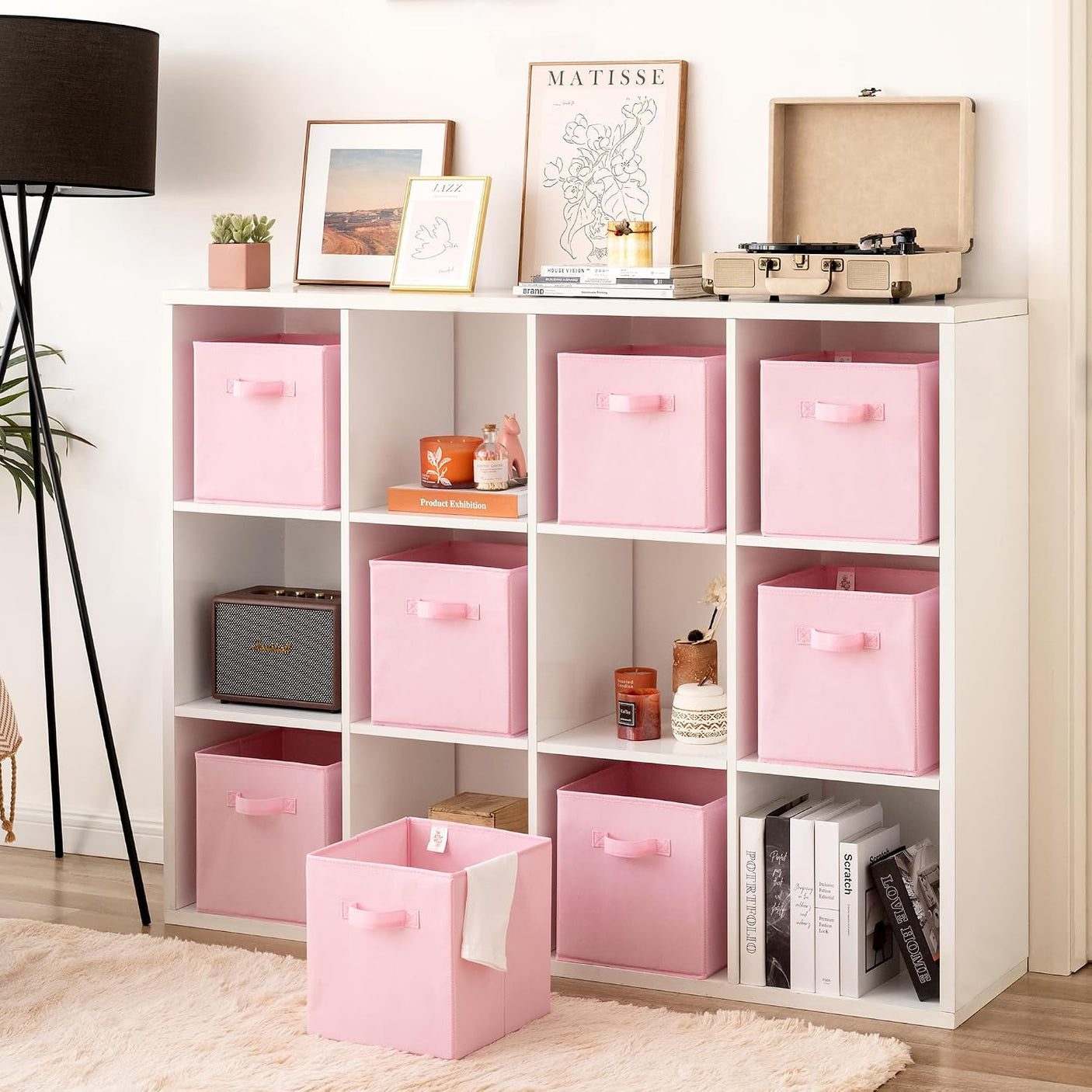 11 Inch Cube Storage Bins for Shelves, Pink, 8-Pack