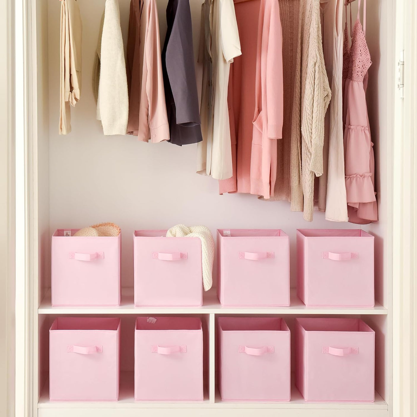 11 Inch Cube Storage Bins for Shelves, Pink, 8-Pack