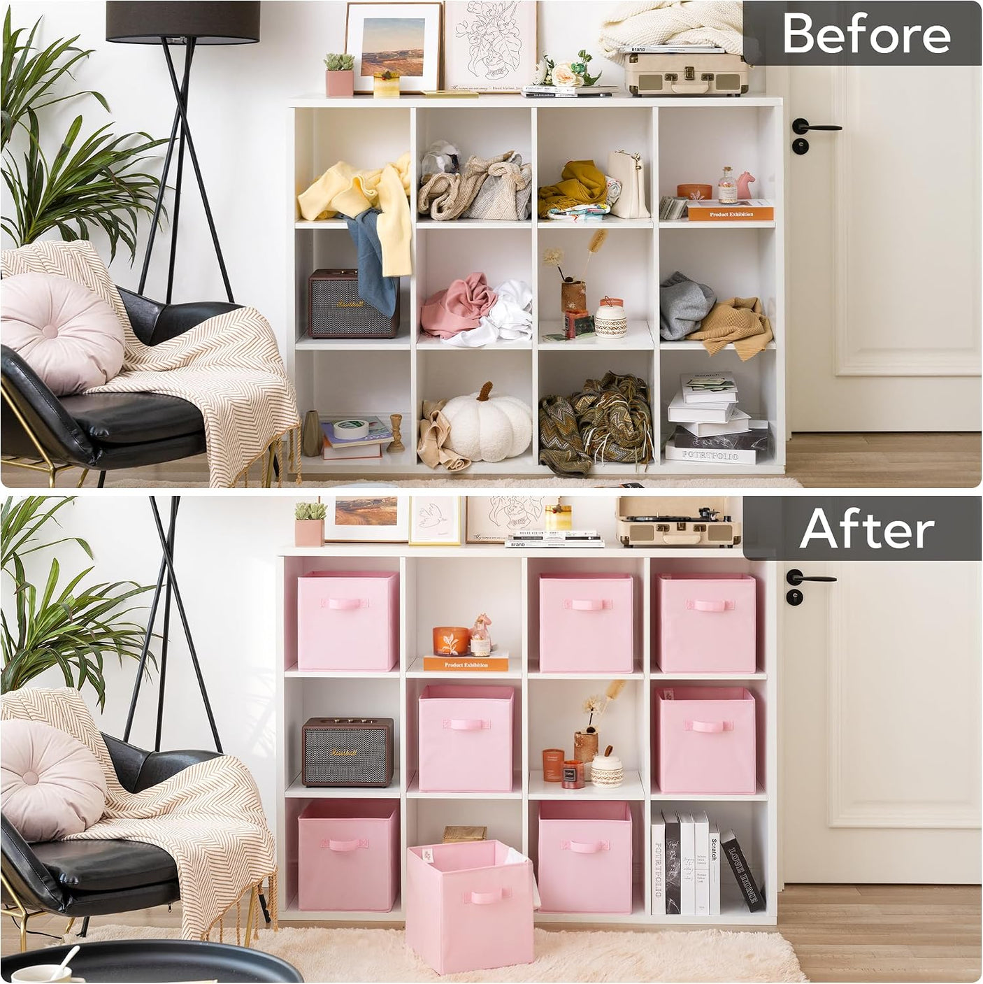 11 Inch Cube Storage Bins for Shelves, Pink, 8-Pack