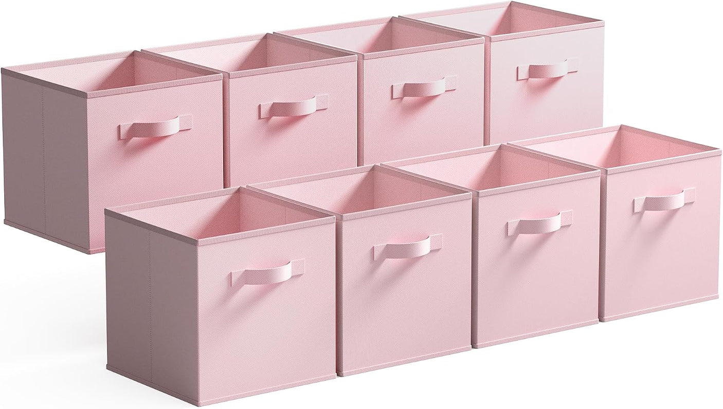 11 Inch Cube Storage Bins for Shelves, Pink, 8-Pack