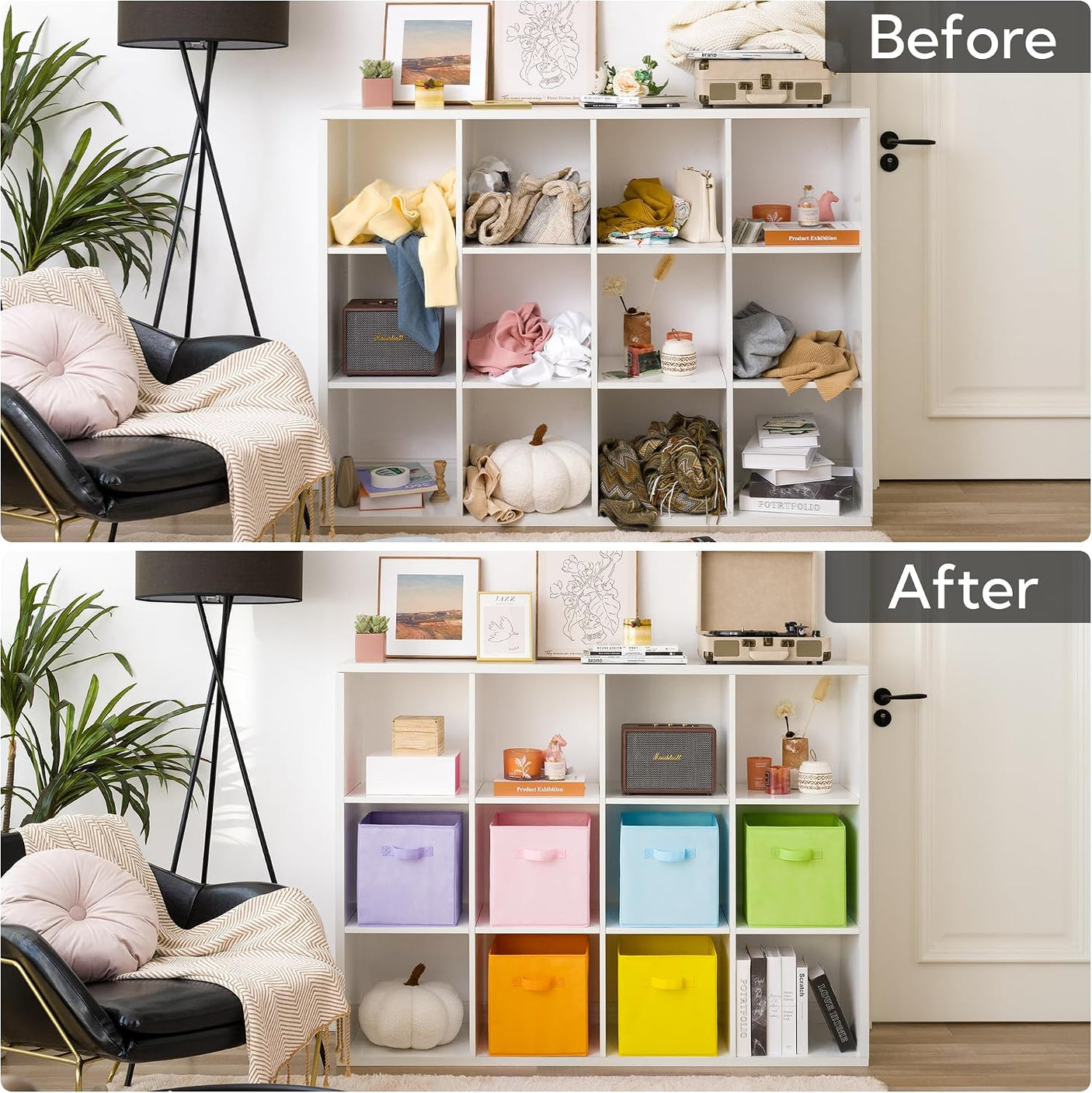 11 Inch Cube Storage Bins for Shelves, 6-Pack, Pastel Color