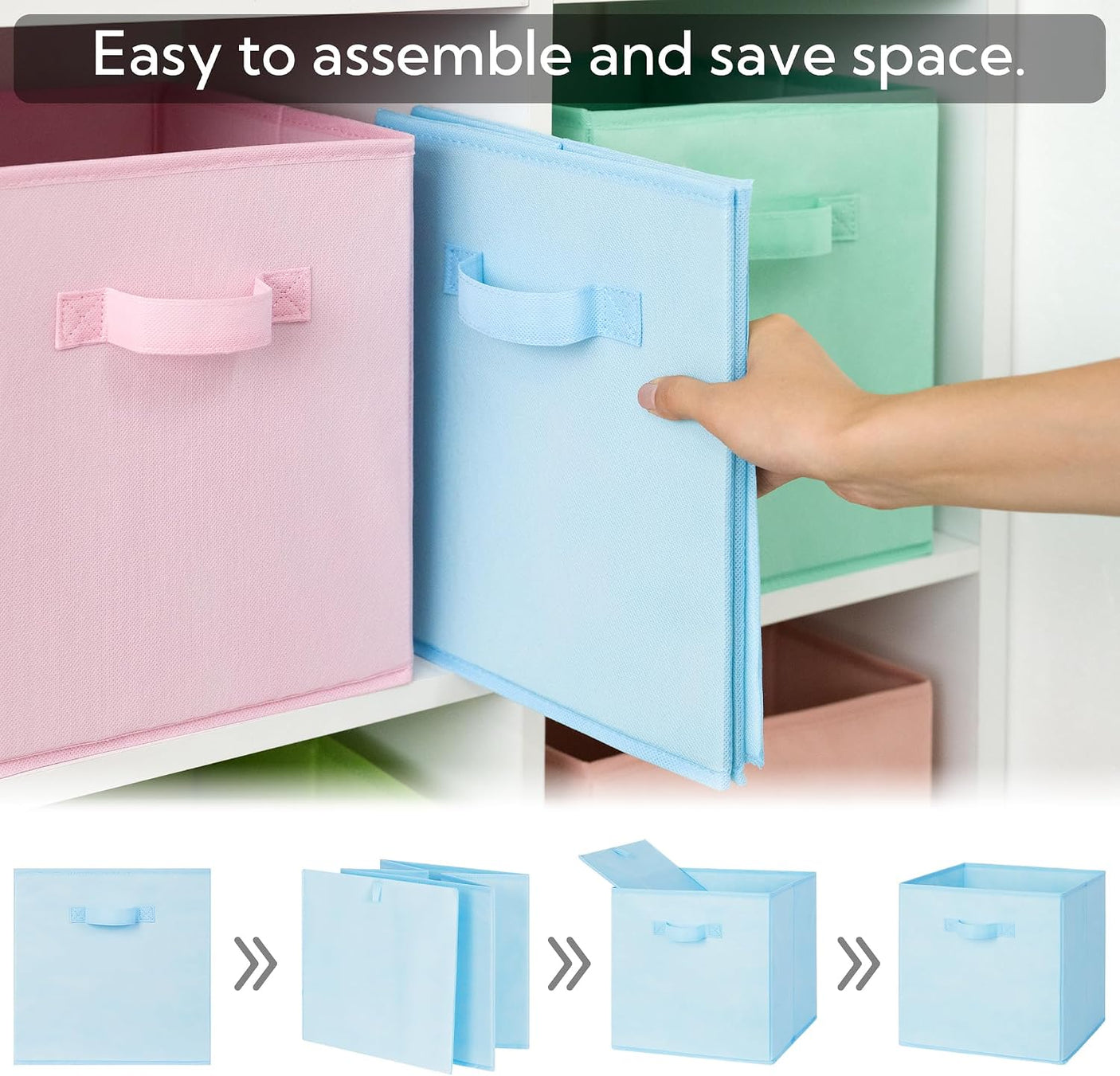 11 Inch Cube Storage Bins for Shelves, 6-Pack, Pastel Color