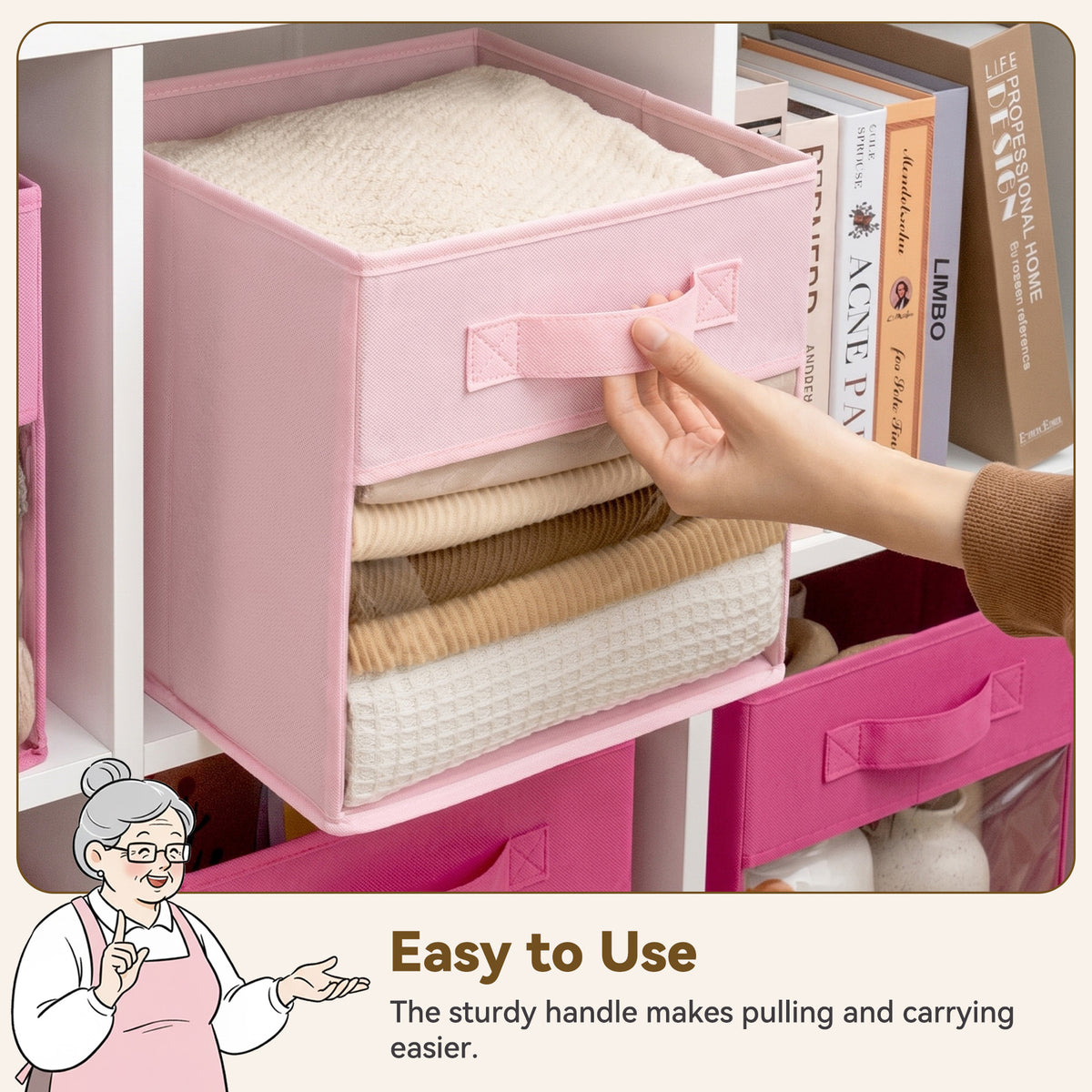 Cube Storage Bins with Clear Window, 11 Inch, 6-Pack, Pink Gradient