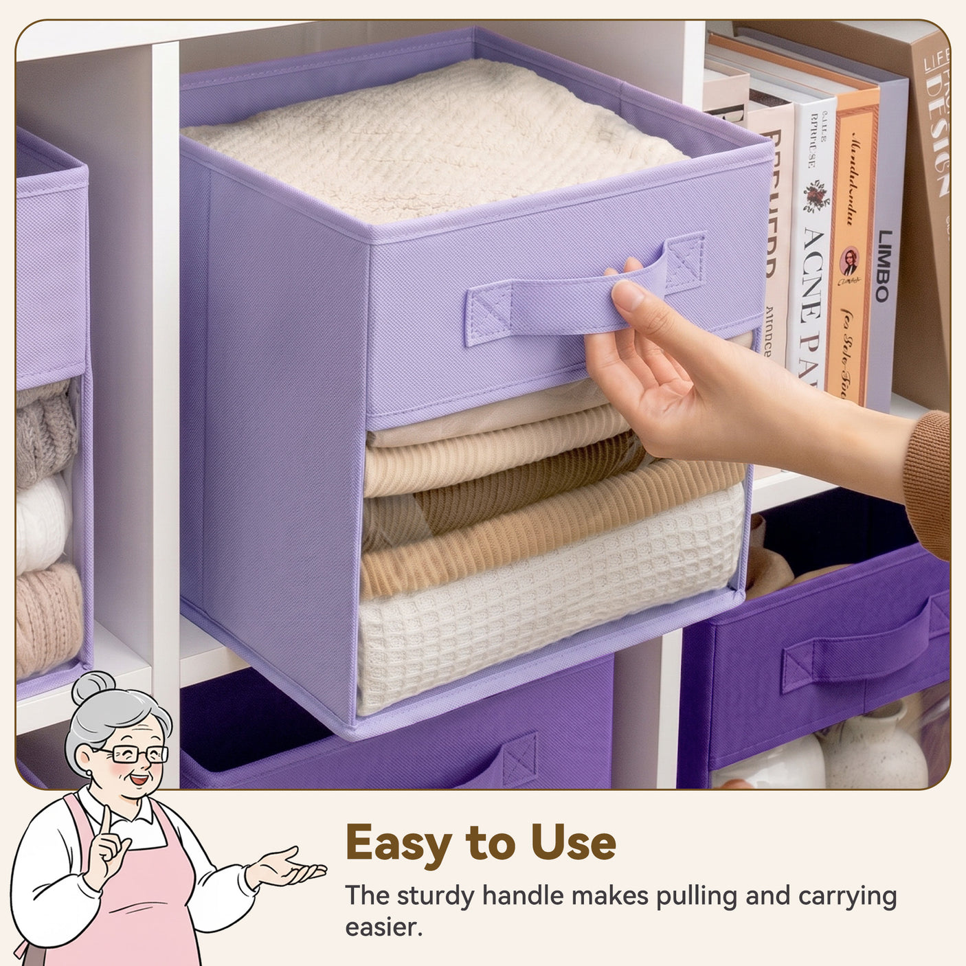 Cube Storage Bins with Clear Window, 11 Inch, 6-Pack, Purple Gradient