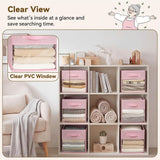 11 Inch Cube Storage Bins with Clear Window, Pink, 6-Pack