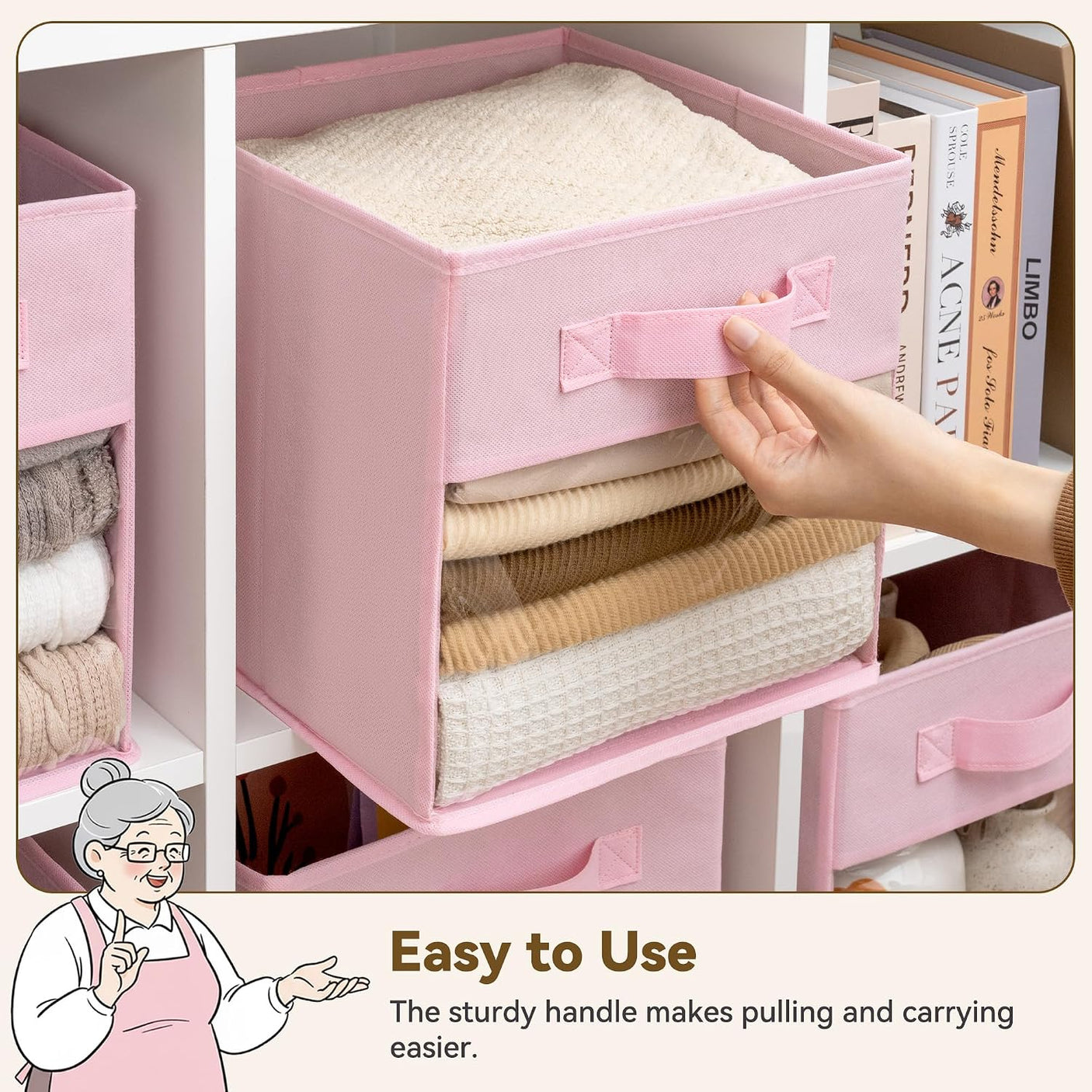 11 Inch Cube Storage Bins with Clear Window, Pink, 6-Pack
