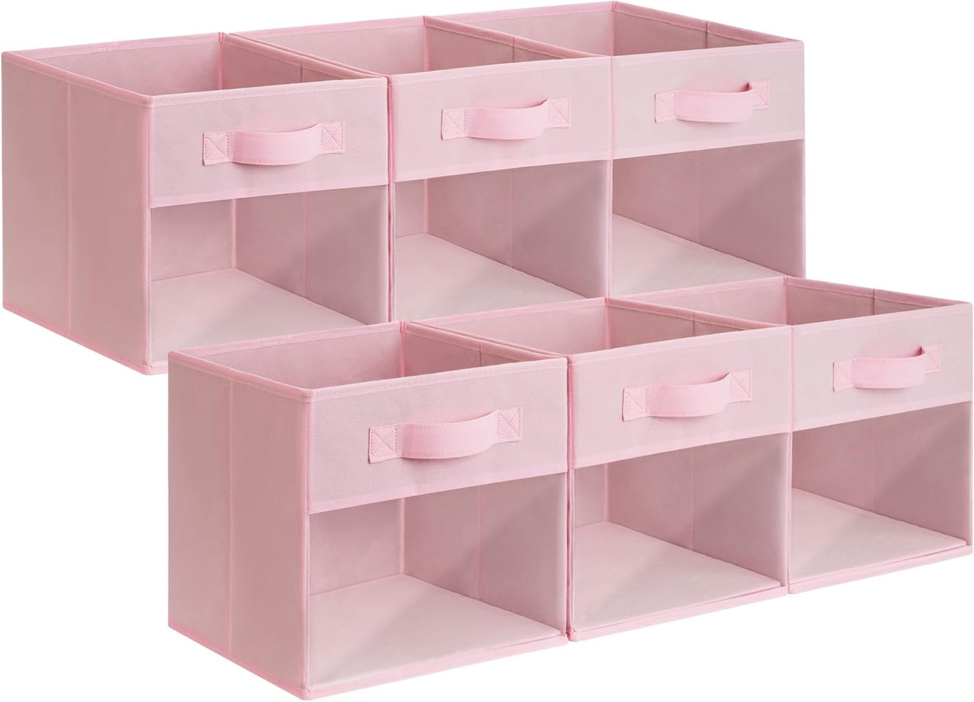 11 Inch Cube Storage Bins with Clear Window, Pink, 6-Pack