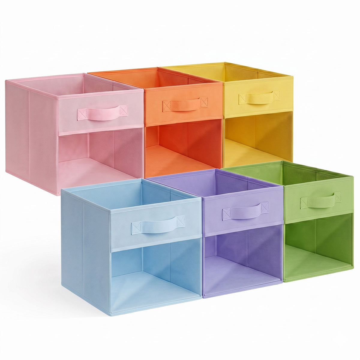 Cube Storage Bins with Clear Window, 11 Inch, 6-Pack, Colorful