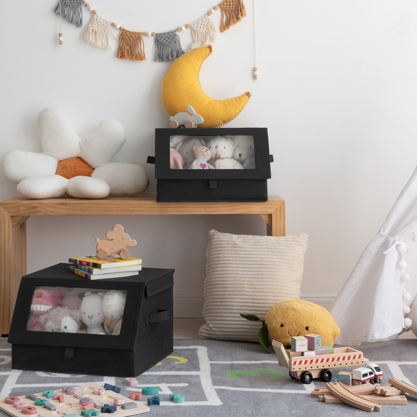 Storage Bins with Clear, Front-opening Lids