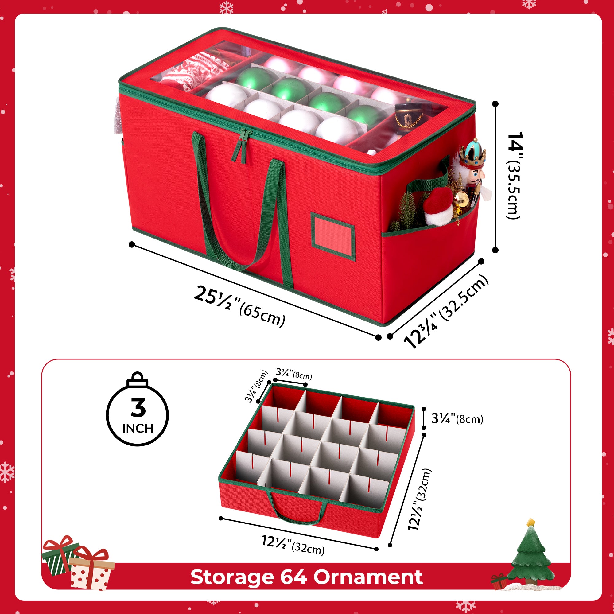 2 in 1 Christmas Storage Box with Clear Window, 64-3