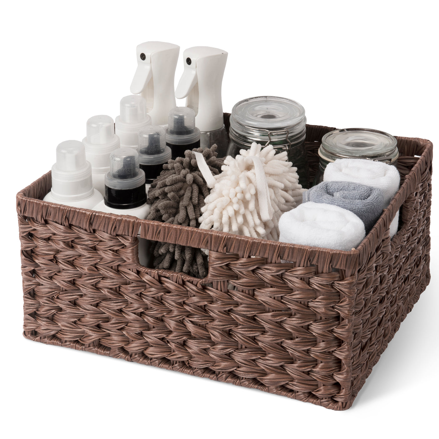 Brown Plastic Wicker Basket - Rustic Farmhouse Storage Bin