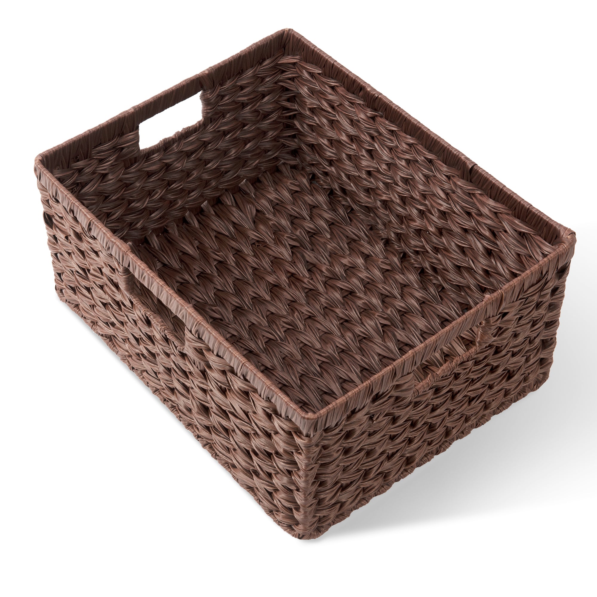邦楽 Brown Basket Brown Plastic Wicker Basket - Rustic Farmhouse Storage Bin