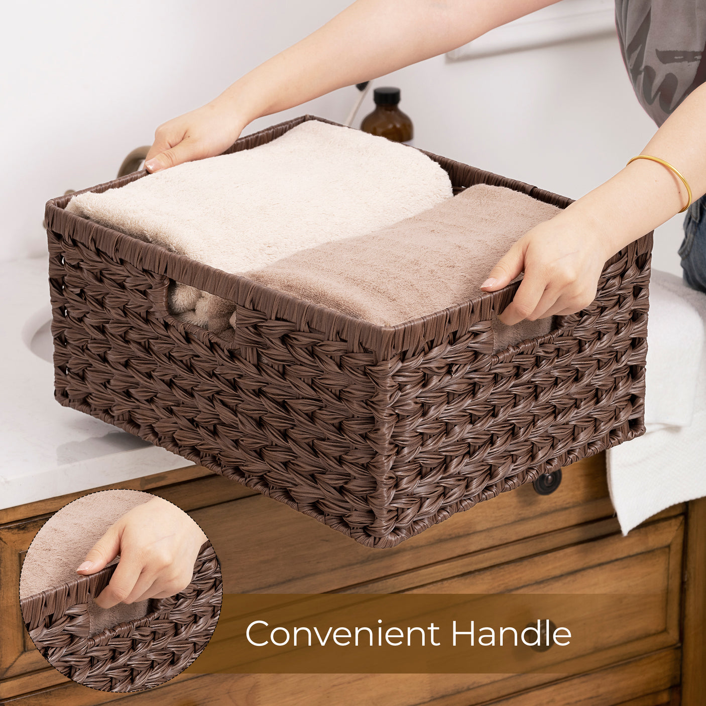 Brown Plastic Wicker Basket - Rustic Farmhouse Storage Bin