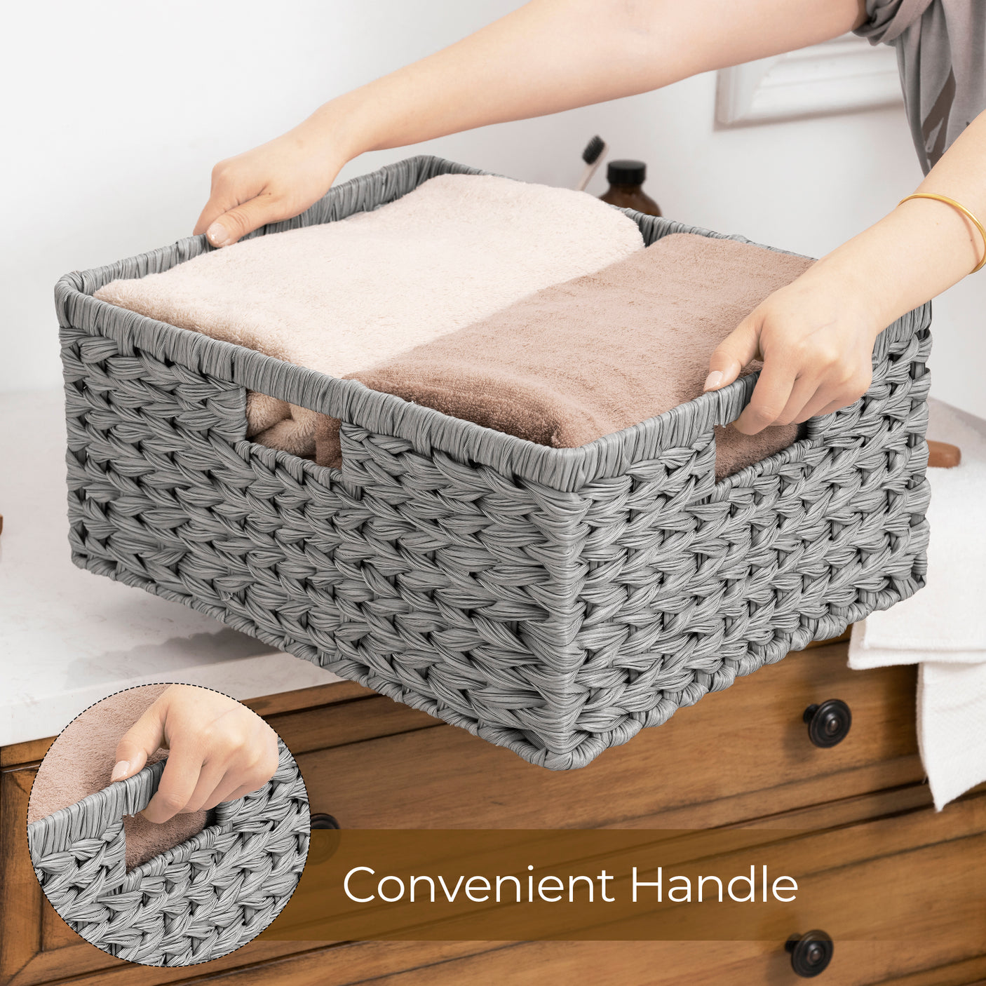 Grey Woven Storage Cube - Modern Closet & Office Organizer