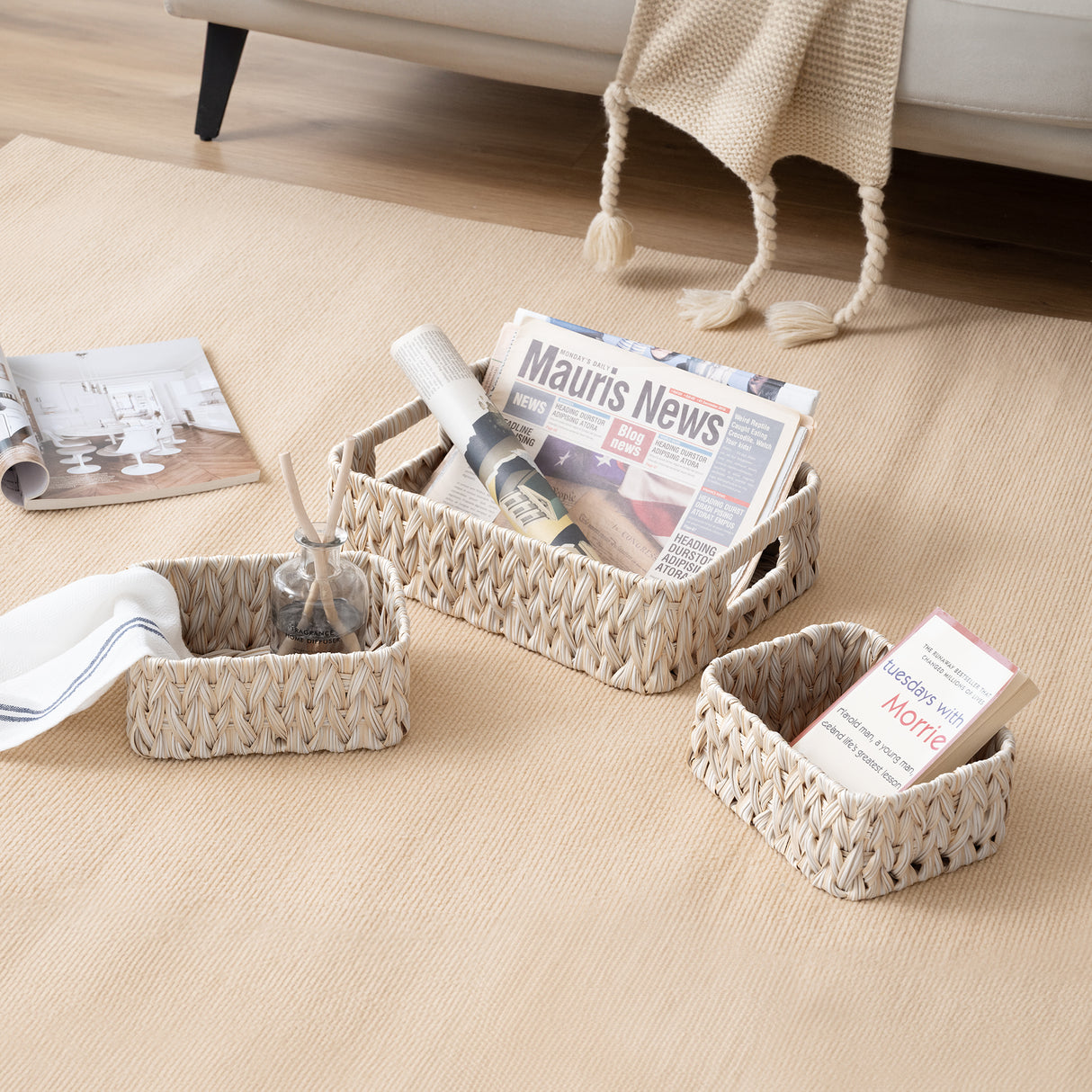 🍀Nesting Wicker Storage Baskets, 3 in 1 Pack