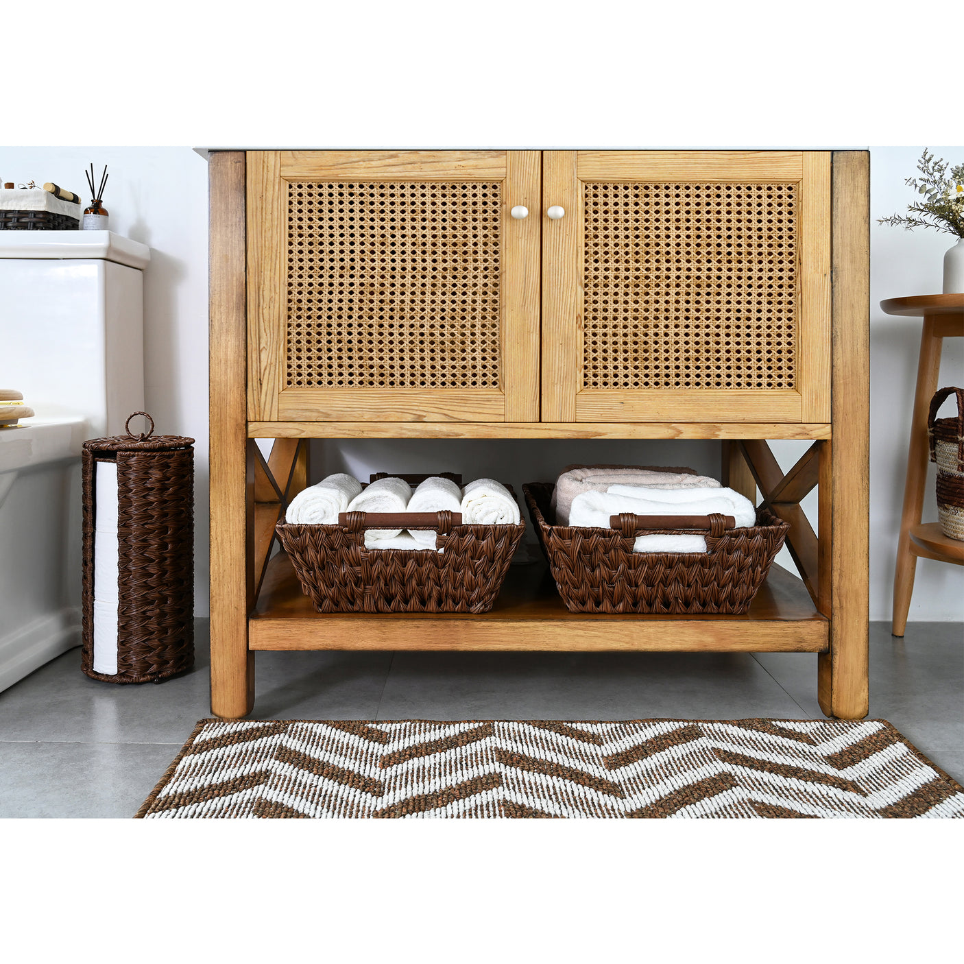 Trapezoidal Wicker Baskets with Wooden Handles