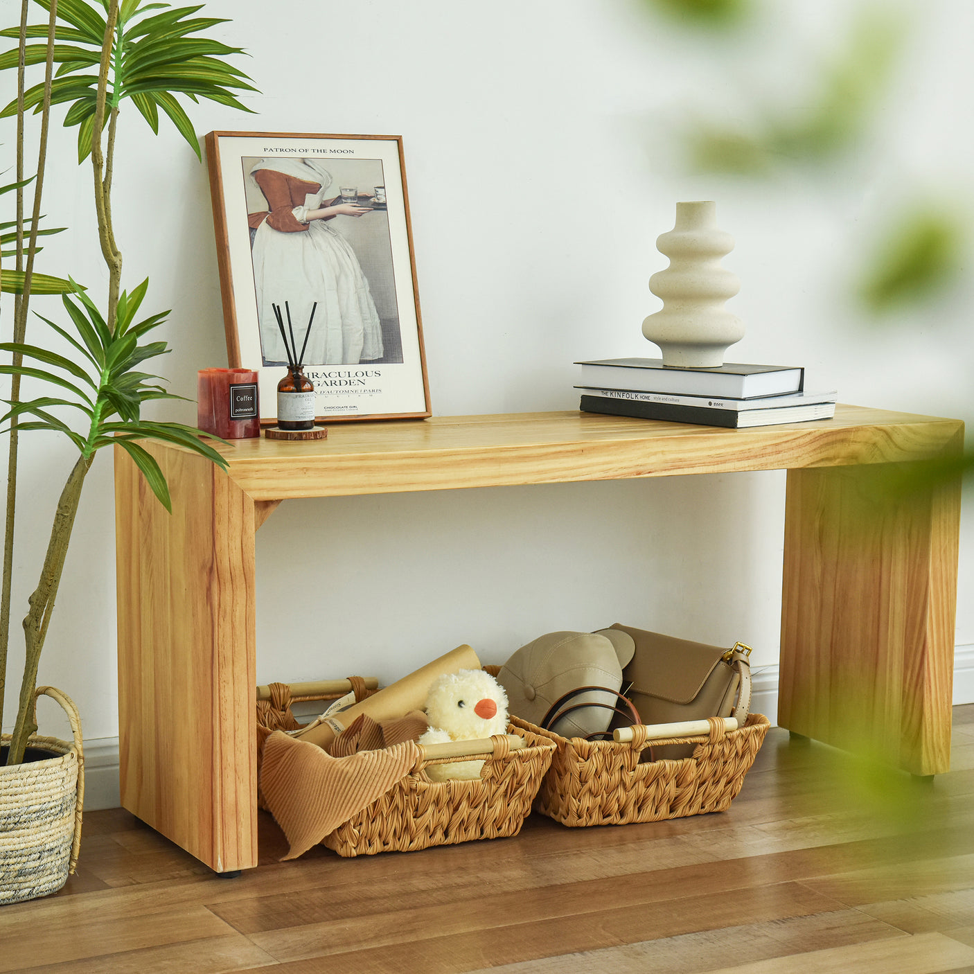 Trapezoidal Wicker Baskets with Wooden Handles