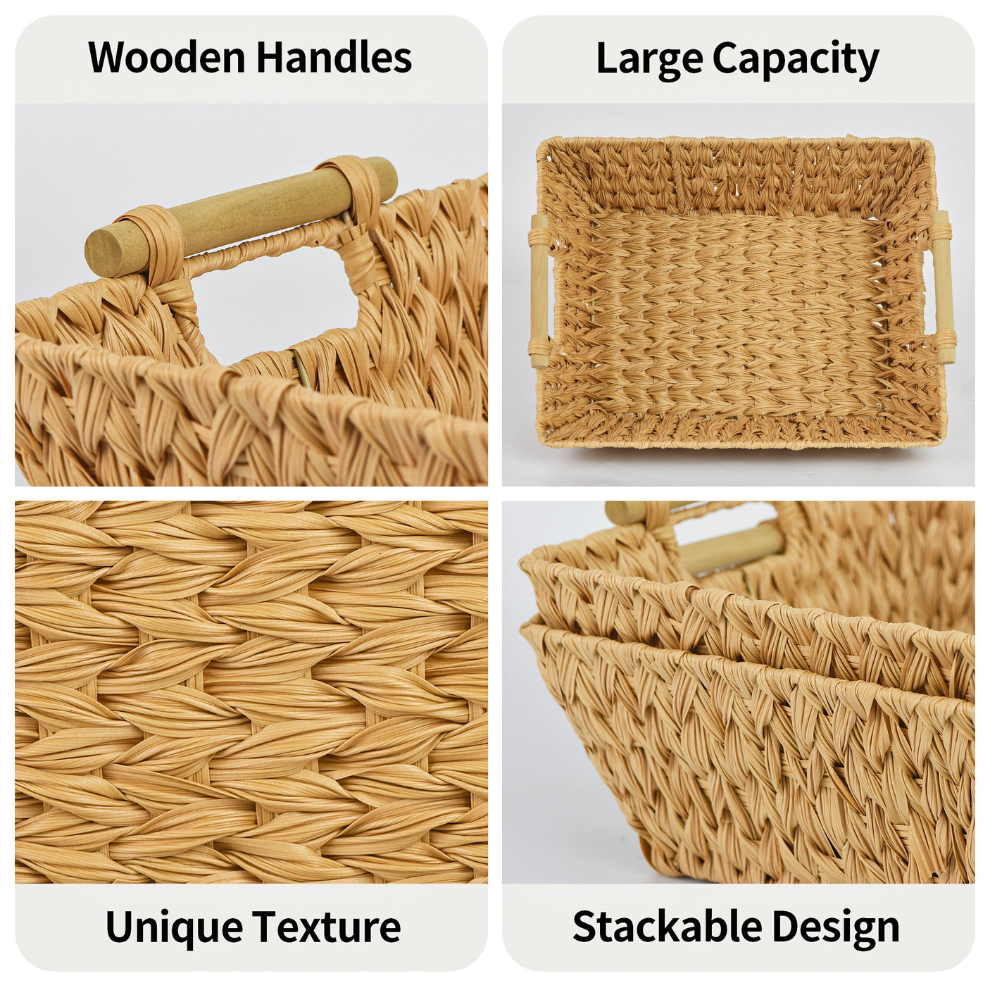 Trapezoidal Wicker Baskets with Wooden Handles