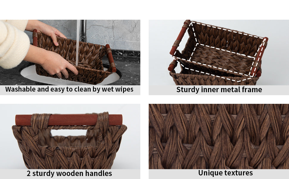 Trapezoidal Wicker Baskets with Wooden Handles