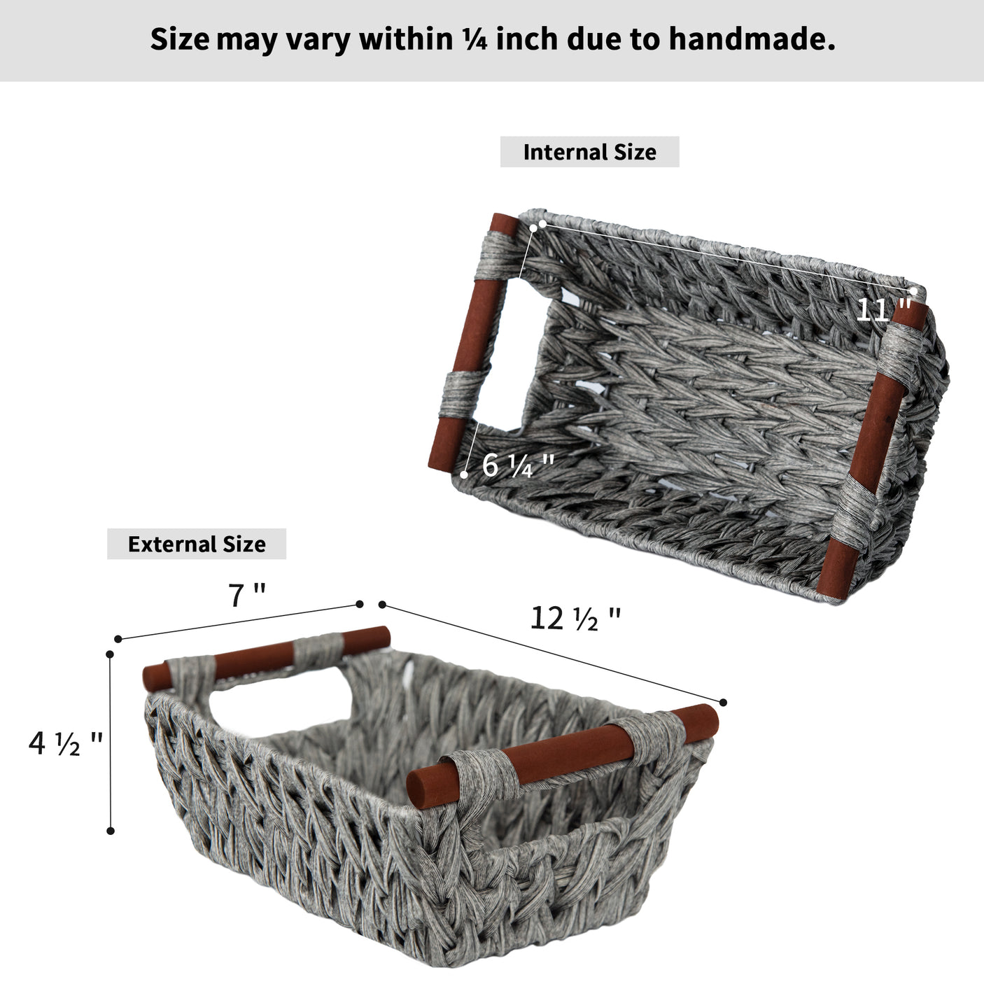 Trapezoidal Wicker Baskets with Wooden Handles