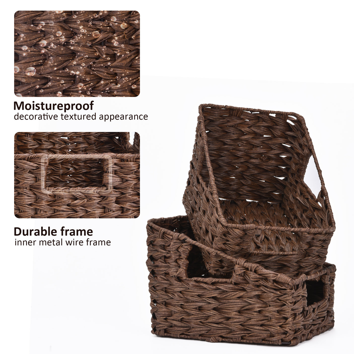 Trapezoid Woven Wicker Baskets with Handles, 2 Pack