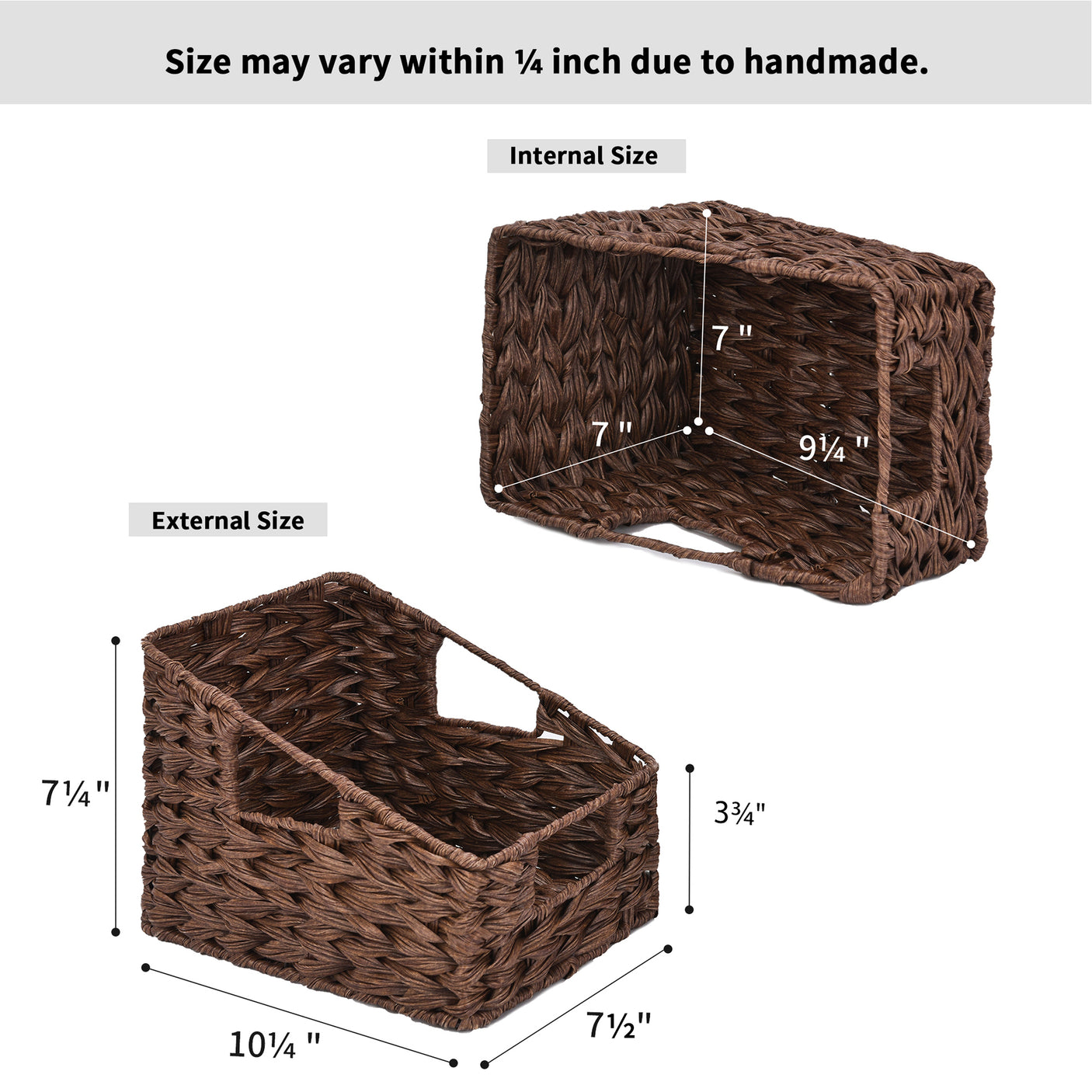 Trapezoid Woven Wicker Baskets with Handles, 2 Pack