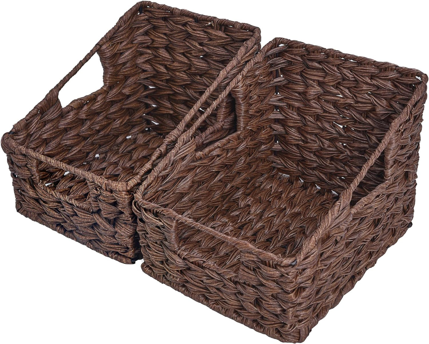 Trapezoid Woven Wicker Baskets with Handles, 2 Pack