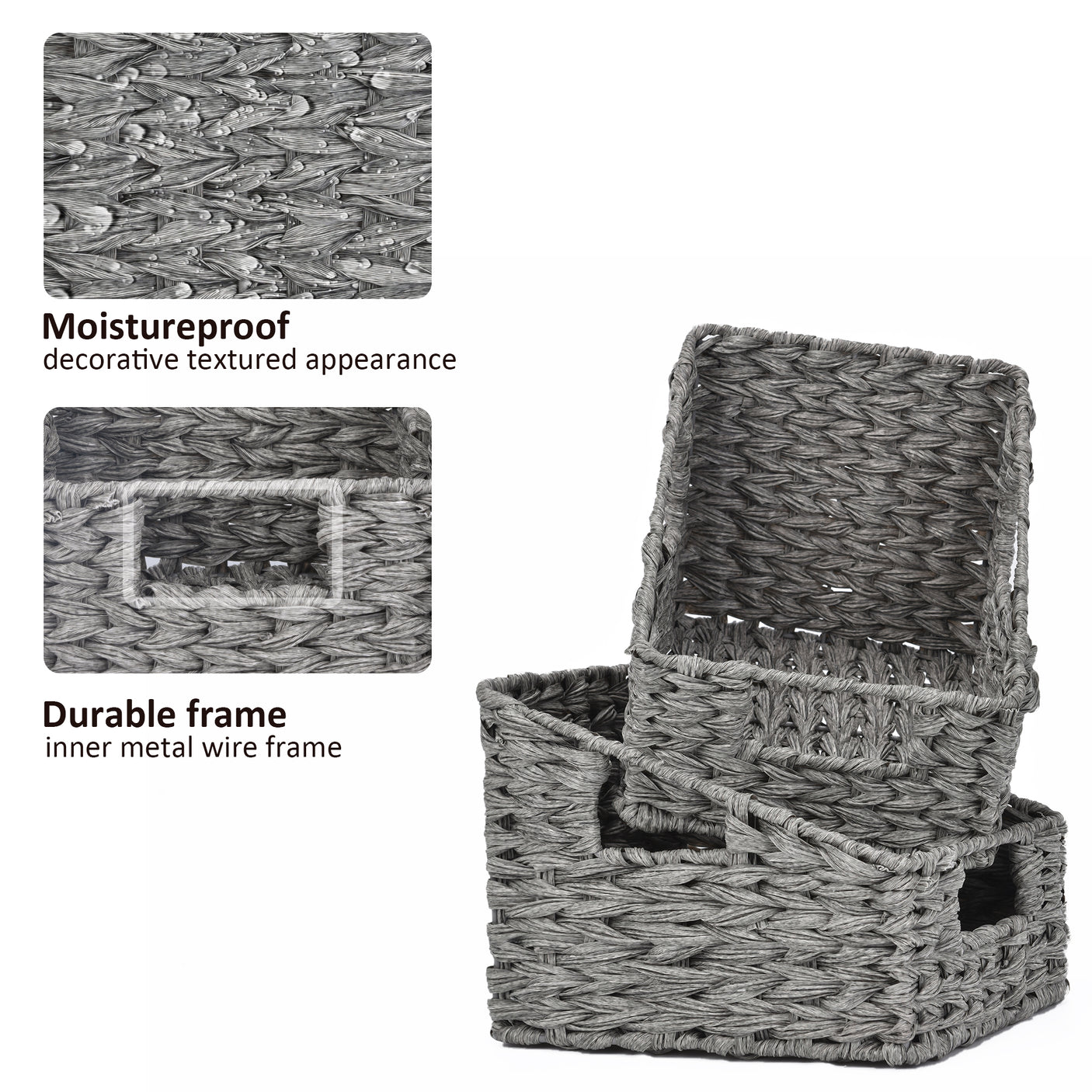 Trapezoid Woven Wicker Baskets with Handles, 2 Pack