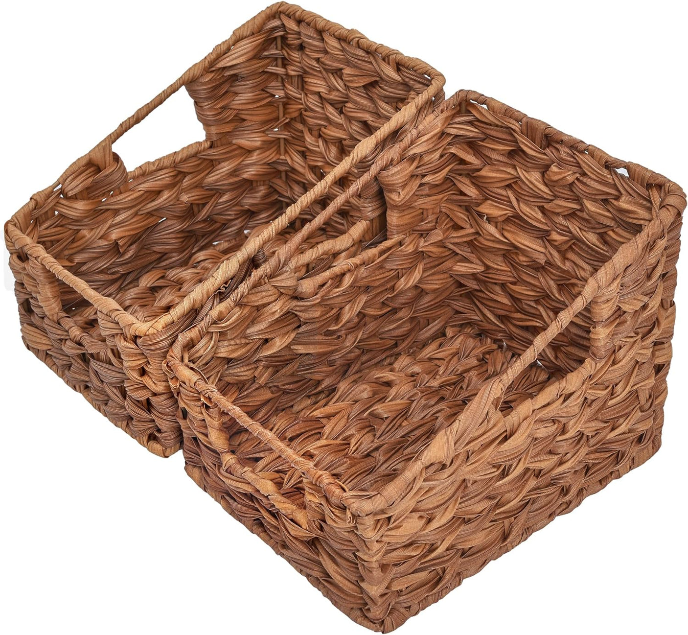 Trapezoid Woven Wicker Baskets with Handles, 2 Pack