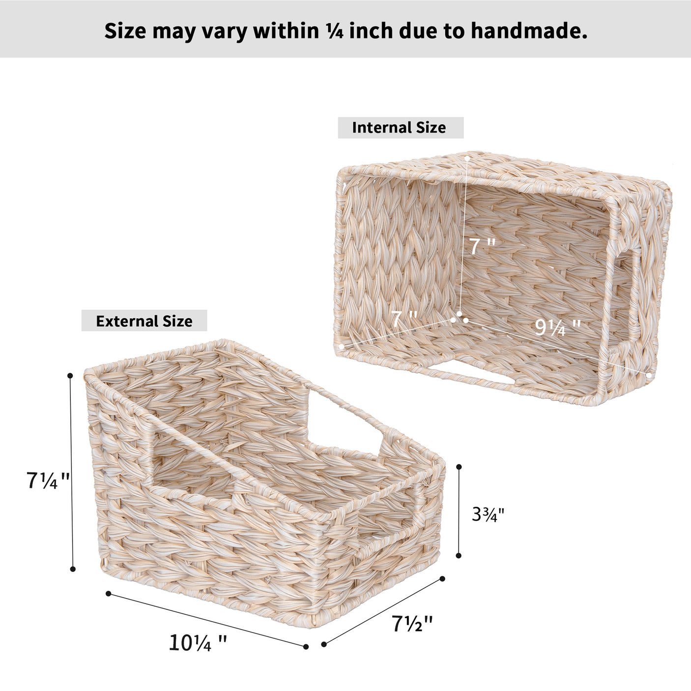 Trapezoid Woven Wicker Baskets with Handles, 2 Pack