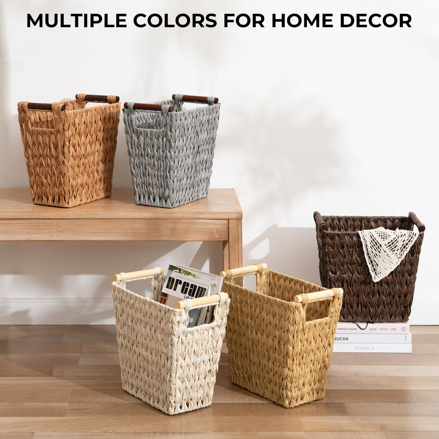 Woven Wicker Trash Basket with Handles
