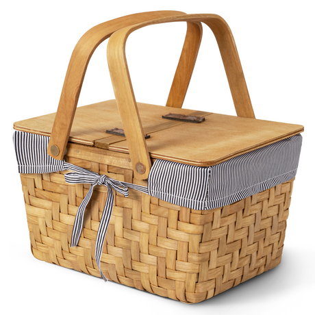 Picnic Basket with Handles and Dual-flip Lids