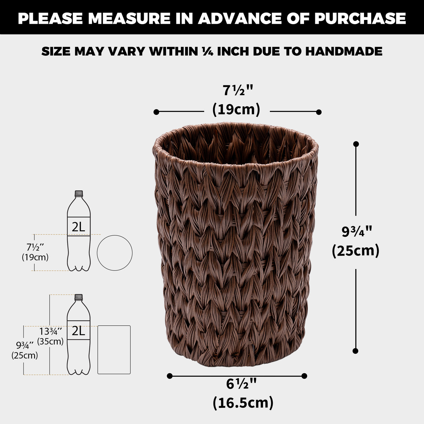 2 Gallon Brown Small Wicker Trash Can