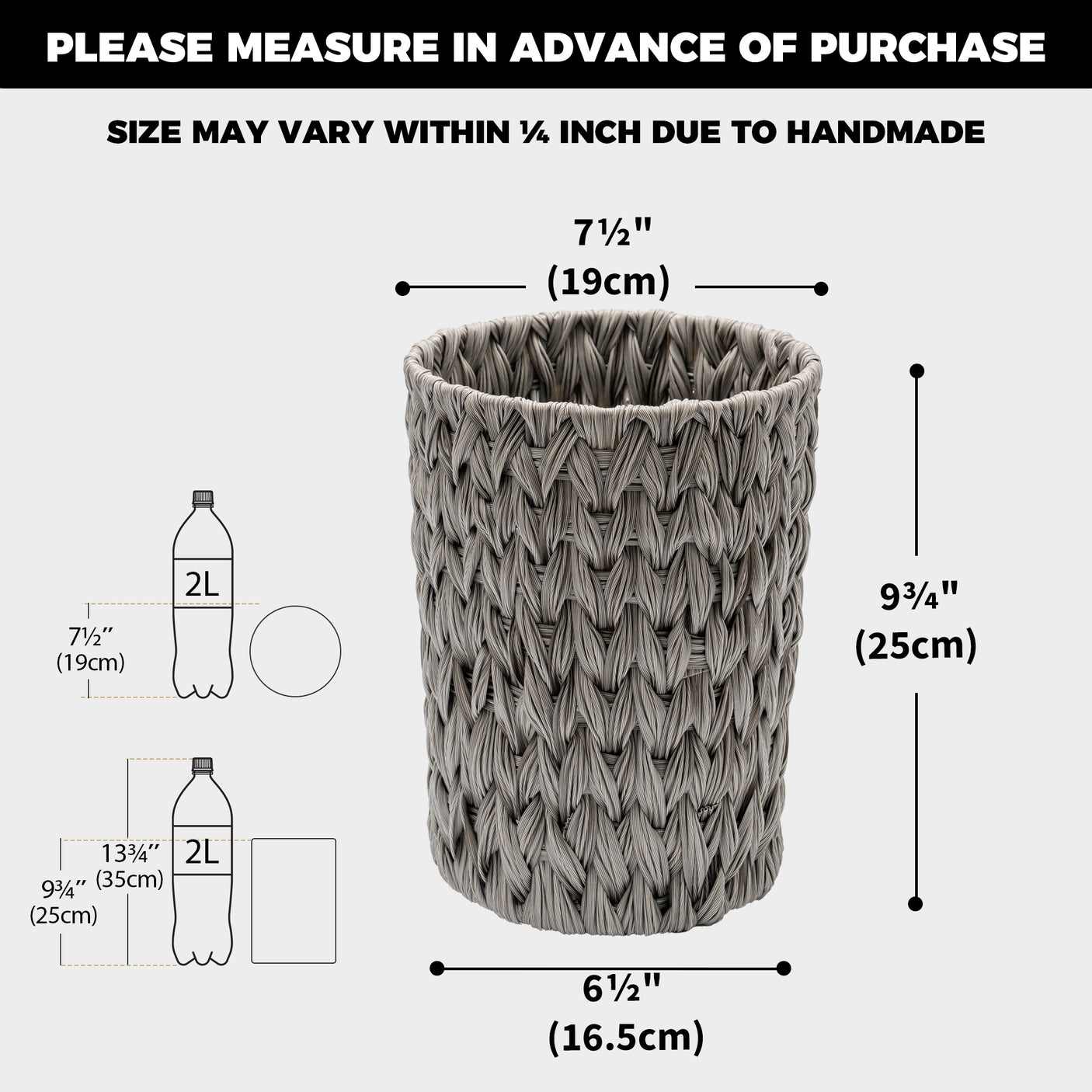 2 Gallon Gray Small Wicker Trash Can