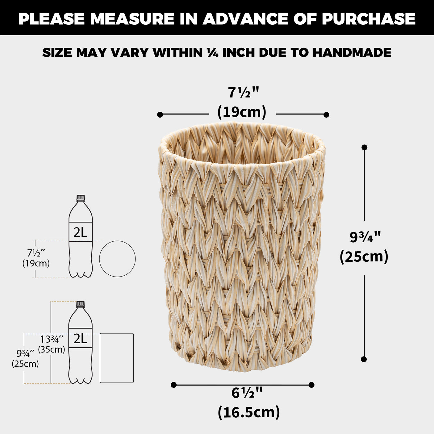 2 Gallon Beige Small Wicker Trash Can