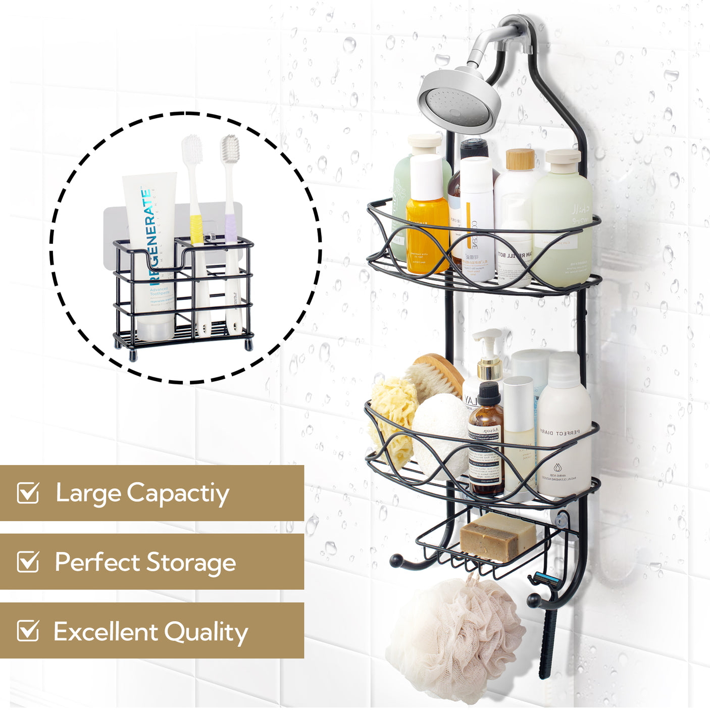 Shower Caddy with Toothbrush Holder