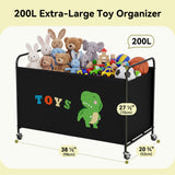 GRANNY SAYS Extra Large Toy Box for Kids, 200L Metal Toy Chest with Locking Wheels, Black